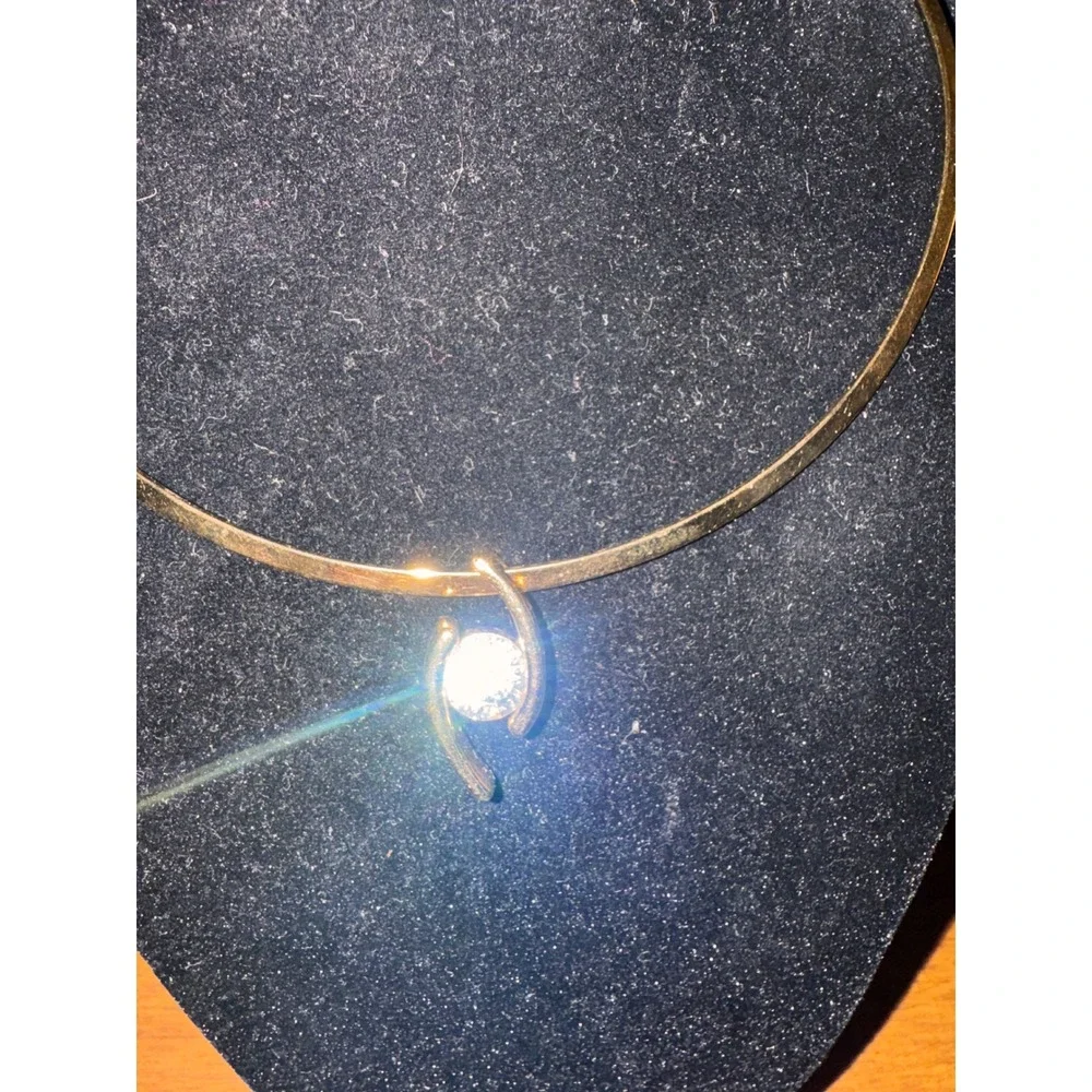 Gold Tone Torque Collar Choker Necklace with Swirl Crystal Slider‎ Pendant